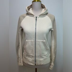 Rag & Bone Zip Hoodie with Leather Sleeves in Ivory